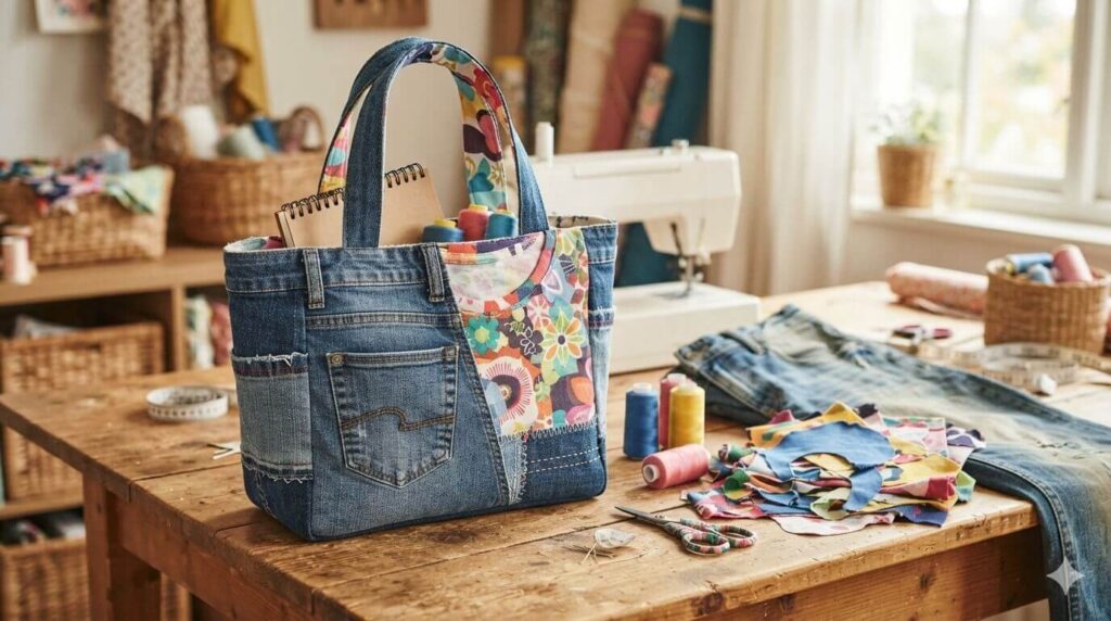 Reaproveitamento de Retalhos: Transforme Jeans e Camiseta Usada em uma Linda Bolsa Reaproveitamento de Retalhos: Transforme Jeans e Camiseta Usada em uma Linda Bolsa